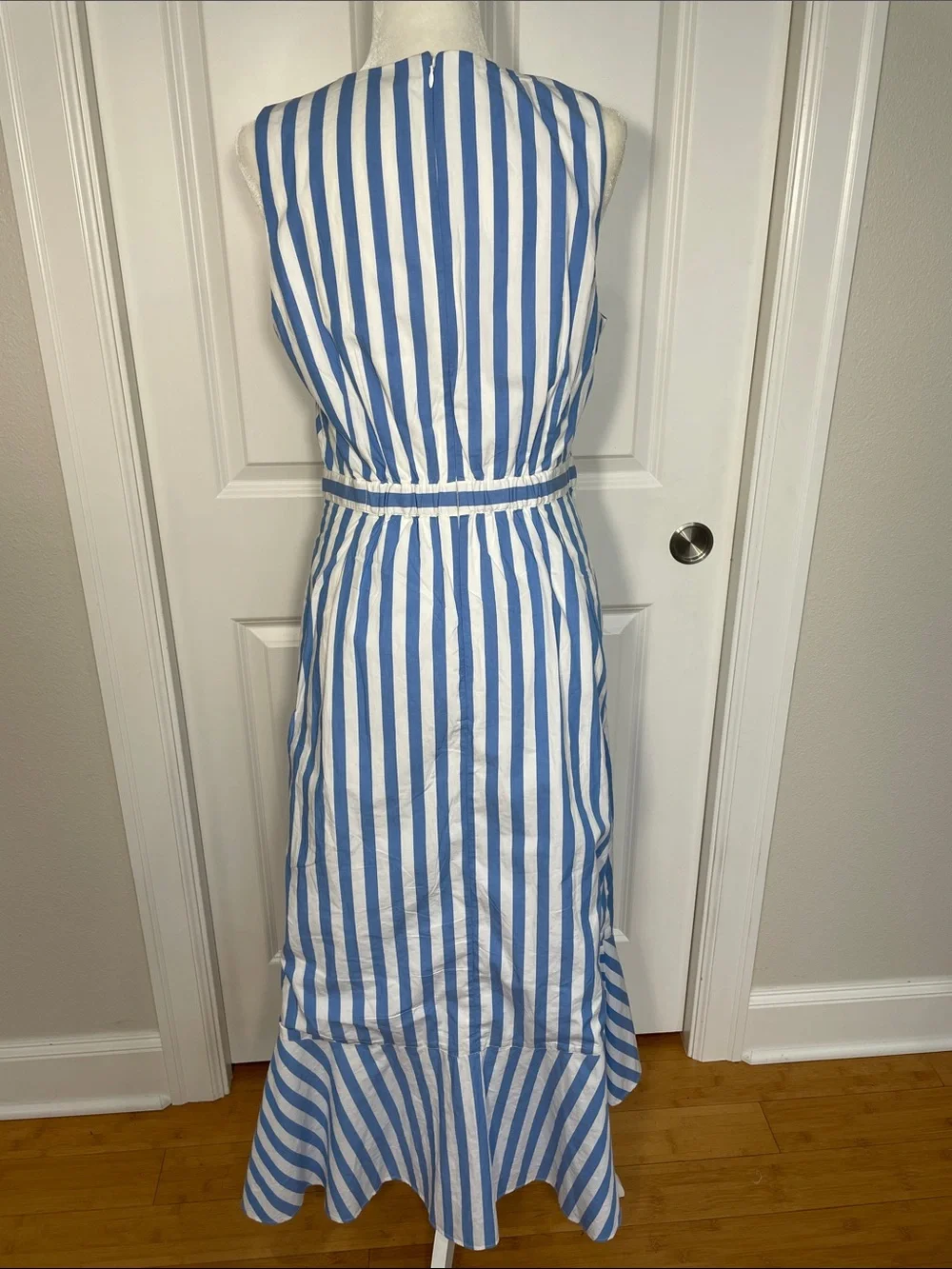 J. Crew Stripe Ruffle High Low Maxi Dress Size 8 New Nautical Sleeveless